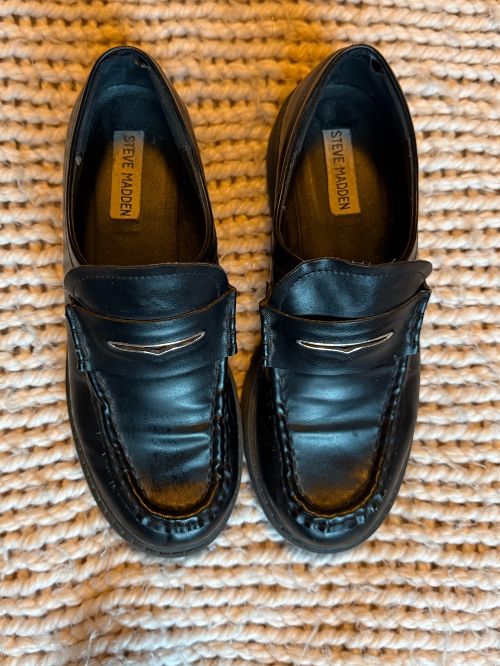 Steve Madden Black Leather Slip-On Penny Loafers